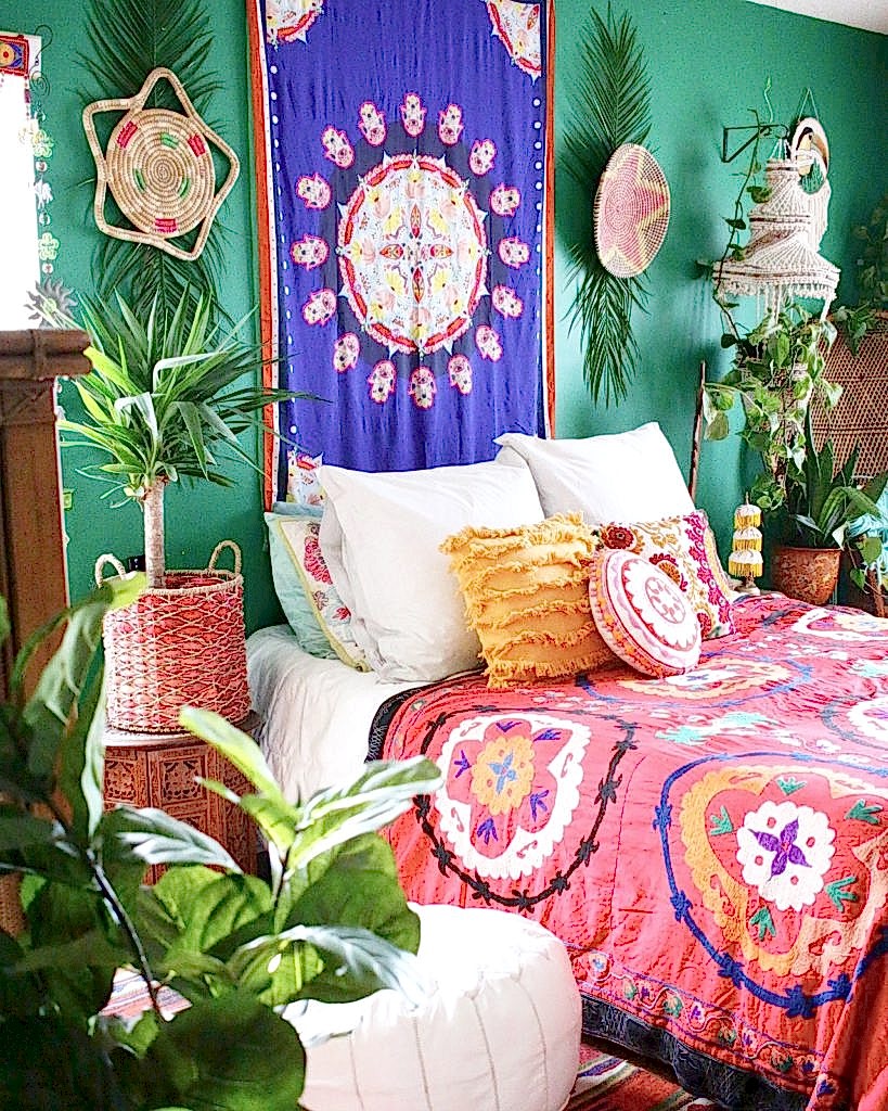 bohemian style colorful bedroom